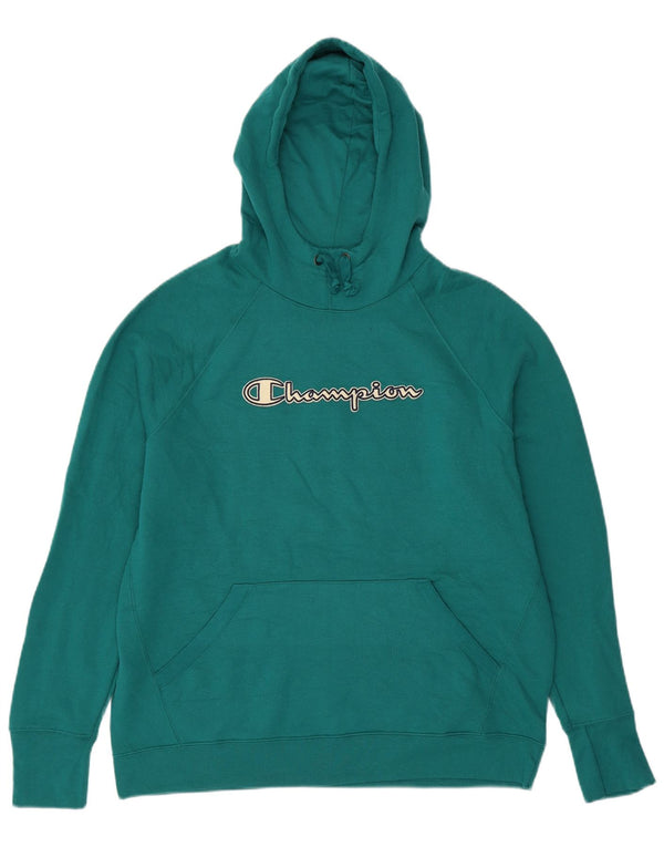 CHAMPION Womens Oversized Graphic Hoodie Jumper UK 18 XL Green Cotton