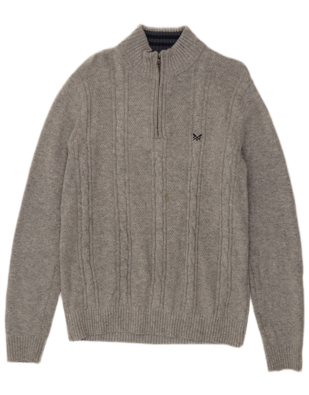 Crew Clothing Męski sweter z zamkiem błyskawicznym, duży, szary, z owczej wełny