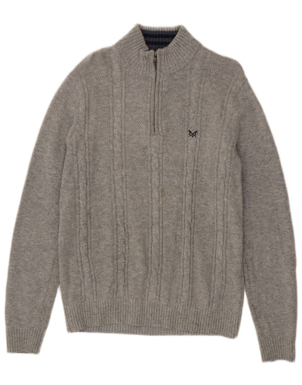 Crew Clothing Mens Zip Neck Jumper Sweater Large Grey Lambswool