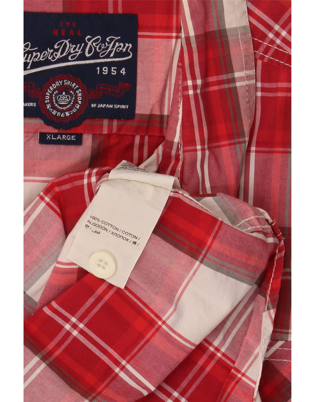 SUPERDRY Męska koszula z krótkim rękawem XL, bawełniana w czerwoną kratę