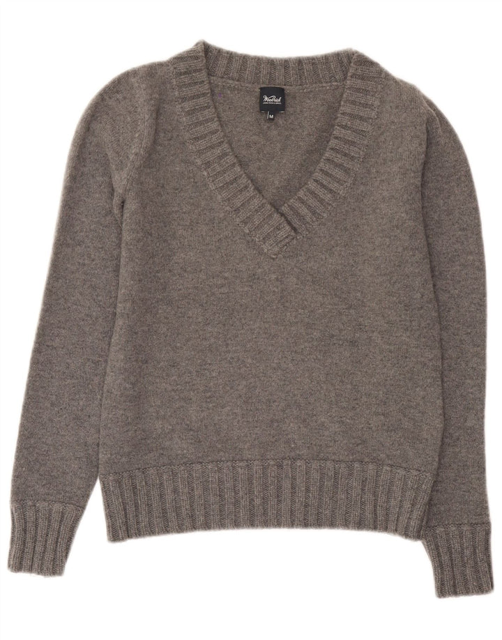 Sweter damski Woolrich z dekoltem w kształcie litery V, UK 12, średnioszara wełna