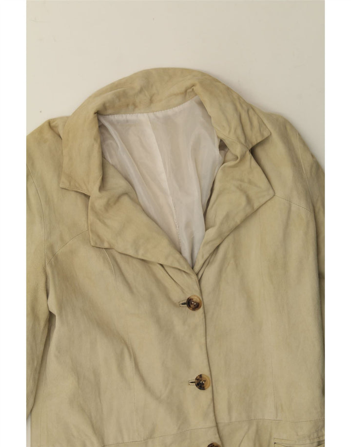 VINTAGE Womens Suede 3 Button Blazer Jacket IT 44 Medium Beige Leather Vintage Vintage and Second-Hand Vintage from Messina Hembry 