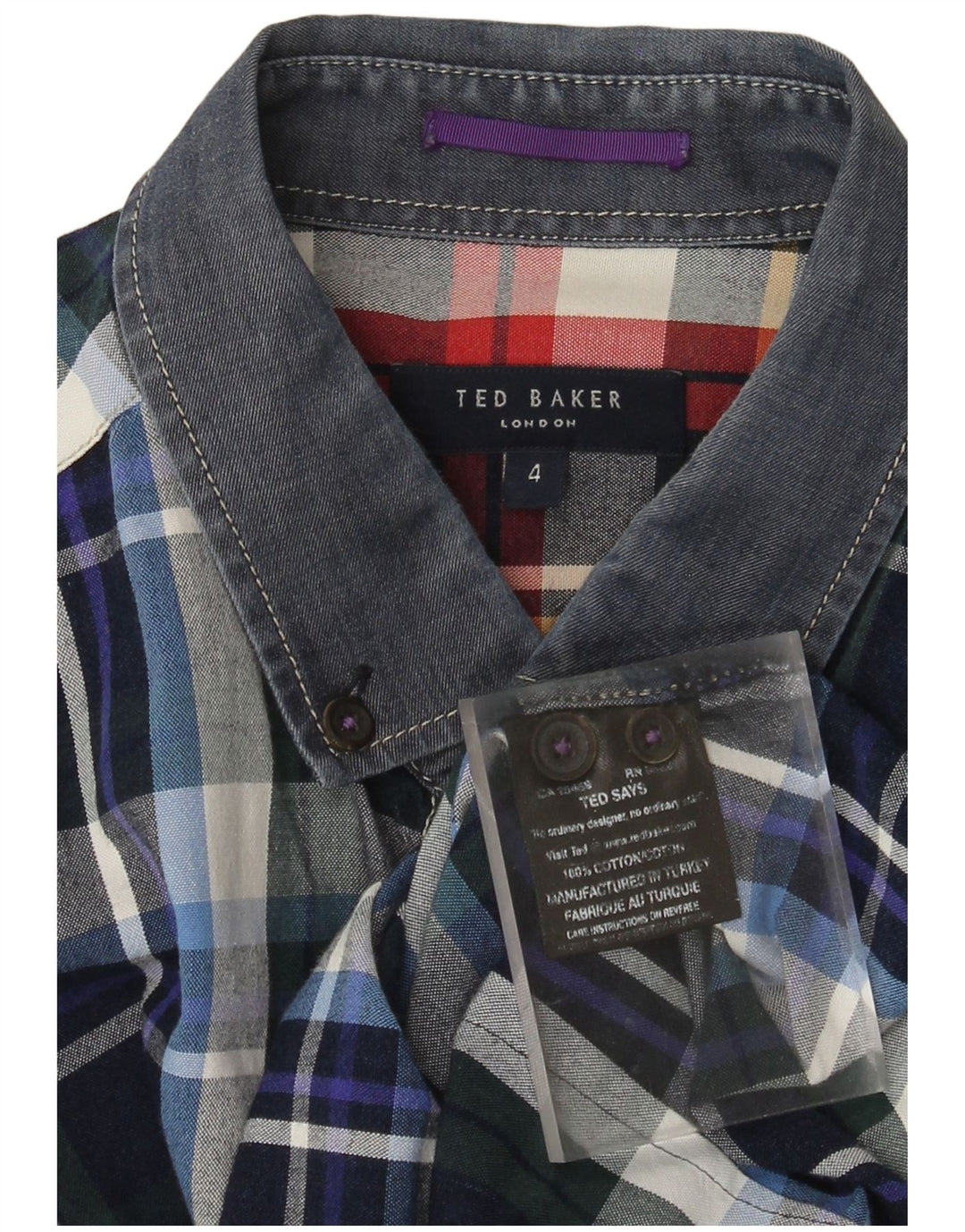Koszula męska Ted Baker, rozmiar 4, duża, bawełniana, granatowa w kratkę