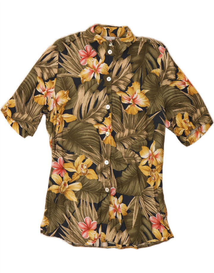 NEW FAST Womens Short Sleeve Shirt Blouse EU 38 Medium Khaki Floral Vintage New Fast and Second-Hand New Fast from Messina Hembry 
