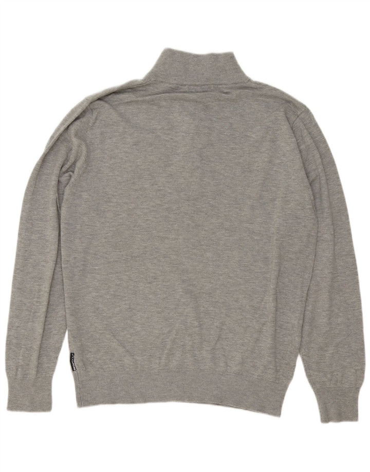 Dkny Męski sweter z zamkiem błyskawicznym, duży, szary, bawełniany w plamki