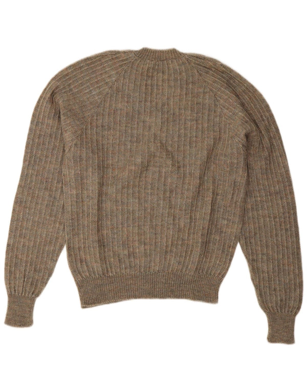 Sweter damski w stylu vintage z dekoltem w kształcie litery V, UK 18 XL, khaki, nakrapiany