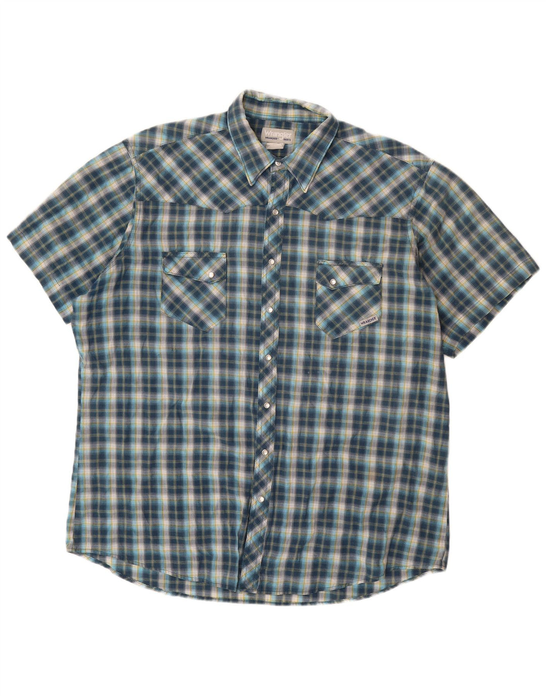 WRANGLER Mens Wrancher Short Sleeve Shirt XL Blue Check