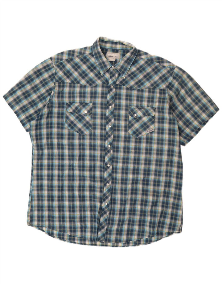 WRANGLER Mens Wrancher Short Sleeve Shirt XL Blue Check