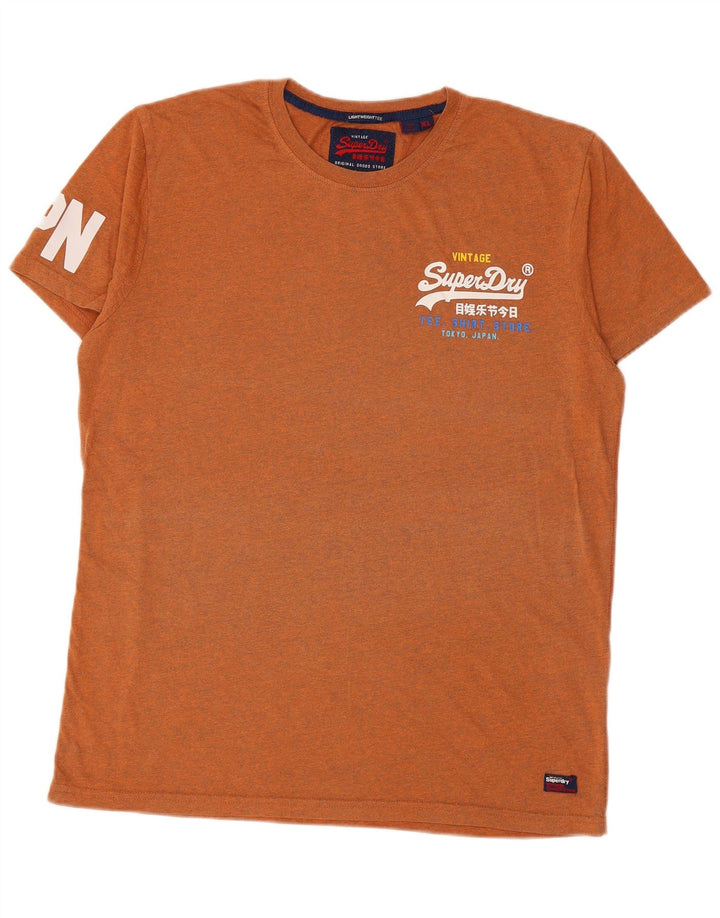 SUPERDRY Męski T-shirt z grafiką, top XL, bawełna w pomarańczowe plamki