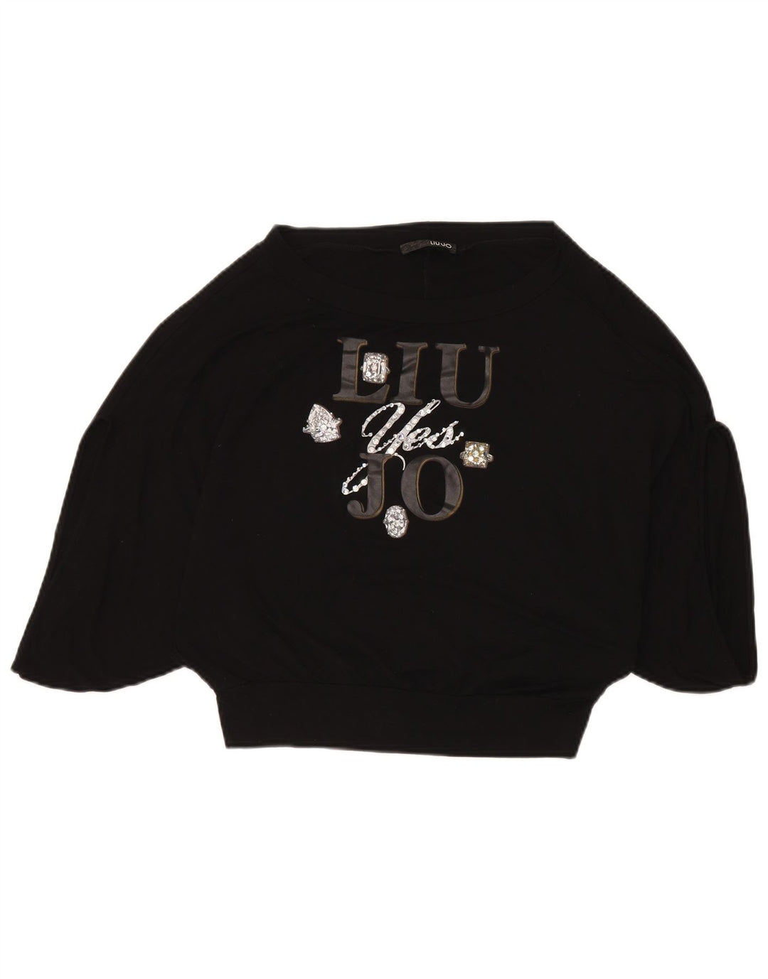 Damski top Liu Jo Batwing Graphic z rękawem 3/4 IT 40 Small, czarna wiskoza