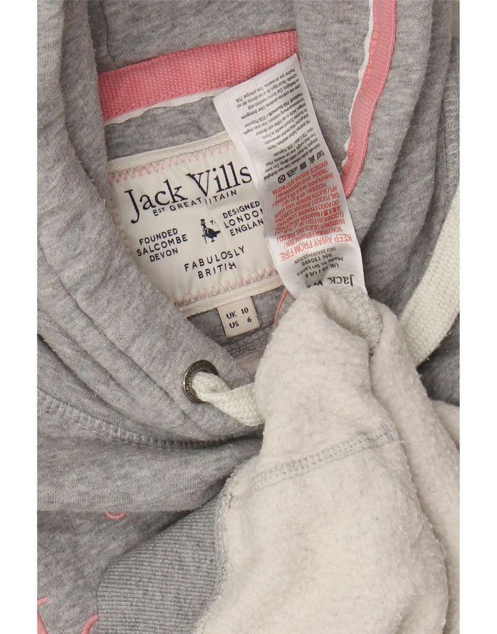 JACK WILLS Damski sweter oversize z kapturem i grafiką, UK 10, mały, szary, bawełniany