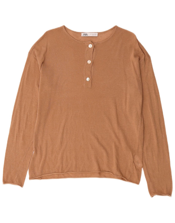 Damski sweter oversize Zara z dekoltem w łódkę UK 10 Mały brązowy akryl