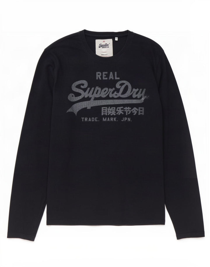 Męski top graficzny Superdry z długim rękawem, duży, granatowy, bawełniany