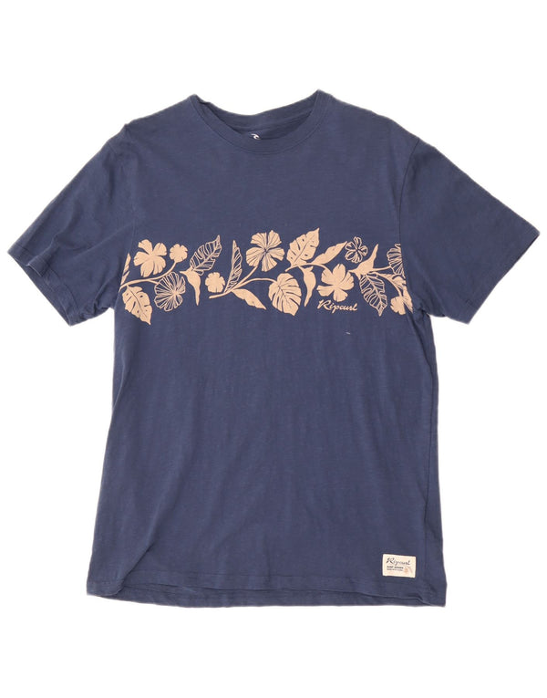 Rip Curl Mens Standard Fit Graphic T-Shirt Top Large Blue Floral Cotton