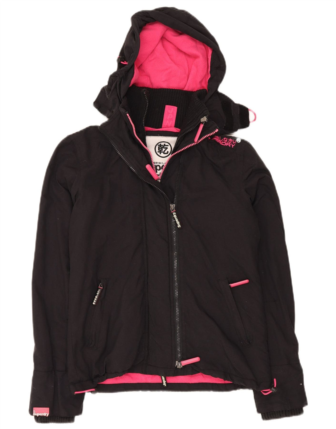 SUPERDRY Damska, oversize'owa kurtka wiatrówka z kapturem UK 6 XS, czarna