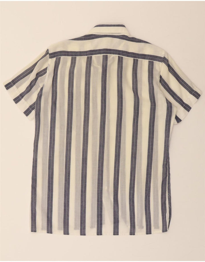 CASTELLO Mens Short Sleeve Shirt Size 39 Medium Navy Blue Striped Vintage Castello and Second-Hand Castello from Messina Hembry 
