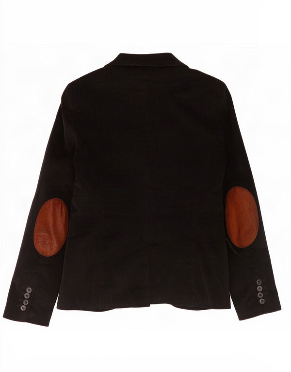 Zara Womens 1 Button Corduroy Blazer Jacket UK 12 Medium Black Cotton