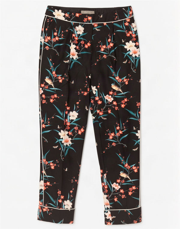 Wąskie, przycięte spodnie damskie Oasis UK 8 Small W28 L26 Czarne w kwiaty