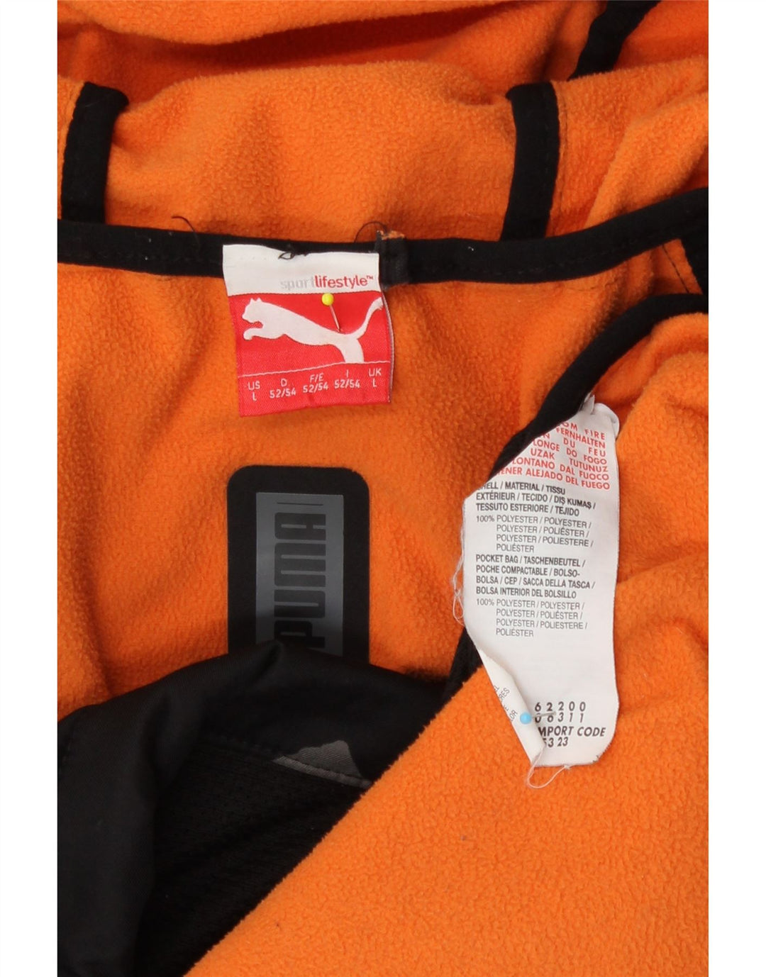 Męska kurtka wiatrówka Puma z kapturem UK 40, duża, czarna, geometryczna, poliester