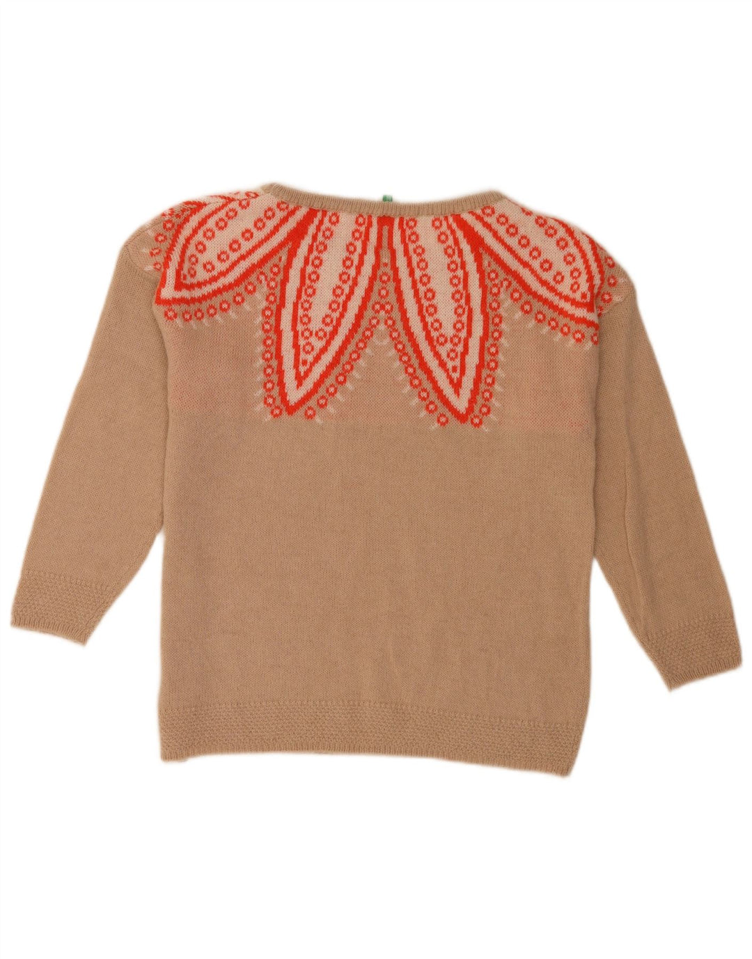Damski sweter z wycięciem pod szyją Benetton, abstrakcyjny wzór, UK 10, mały beż