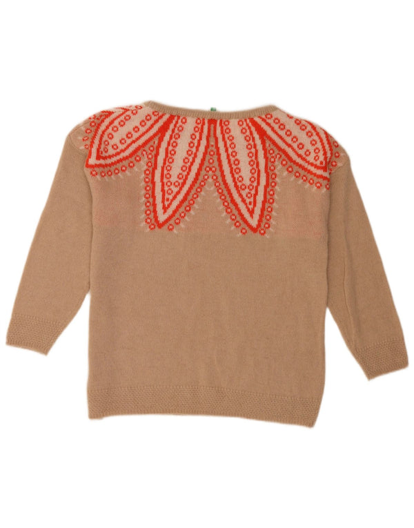 Damski sweter z wycięciem pod szyją Benetton, abstrakcyjny wzór, UK 10, mały beż
