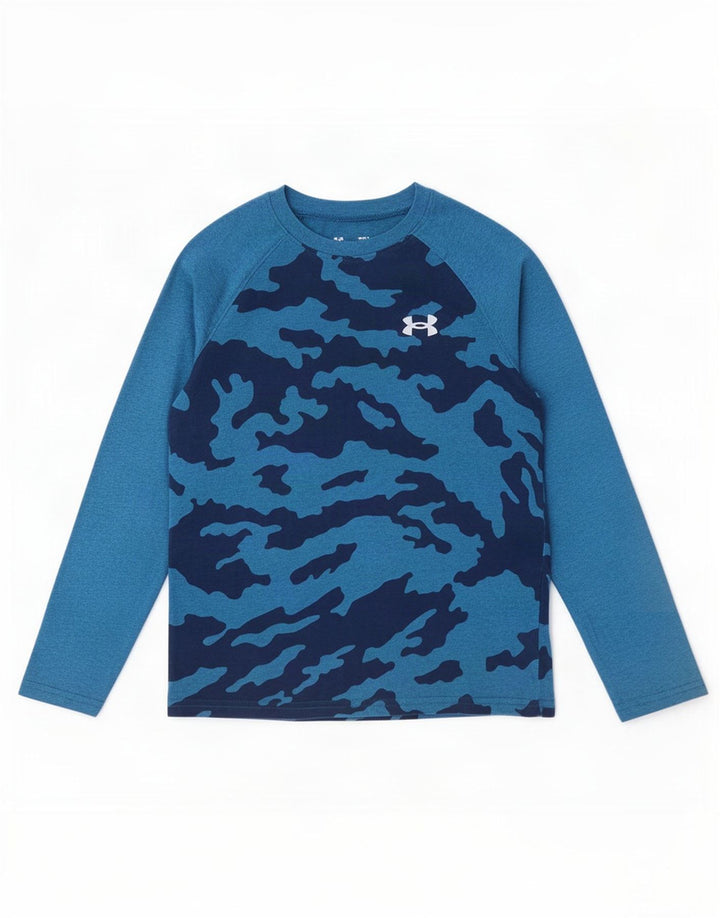 Top chłopięcy Under Armour z długim rękawem, 9-10 lat, w kolorze średniego niebieskiego kamuflażu