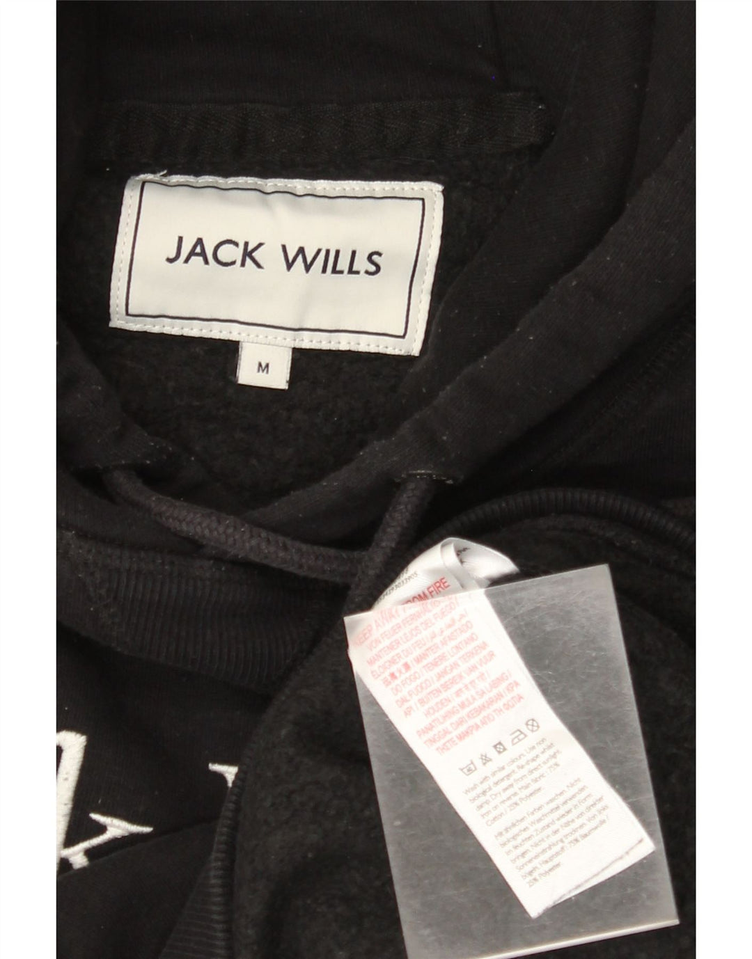 Męski sweter z kapturem i grafiką JACK WILLS, średni czarny, bawełniany