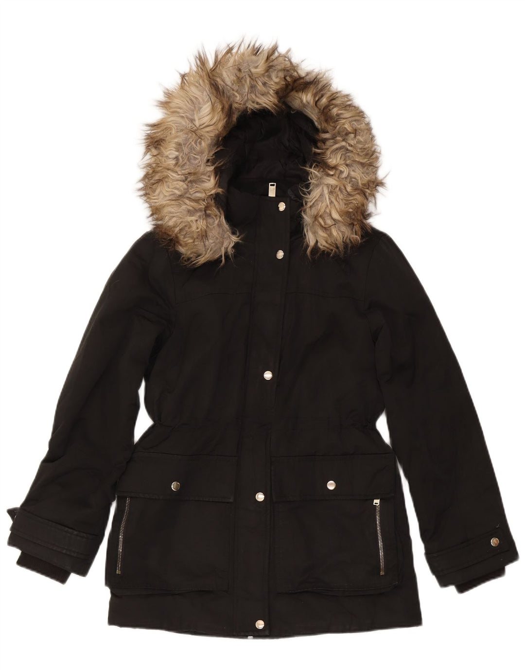 Damska kurtka parka z kapturem Topshop UK 8, mała, czarna, poliester