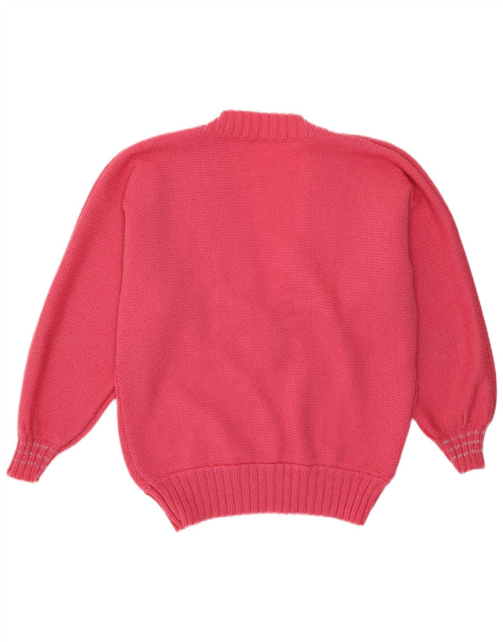 Sweter damski VINTAGE z dekoltem w kształcie litery V, UK 14, średni róż