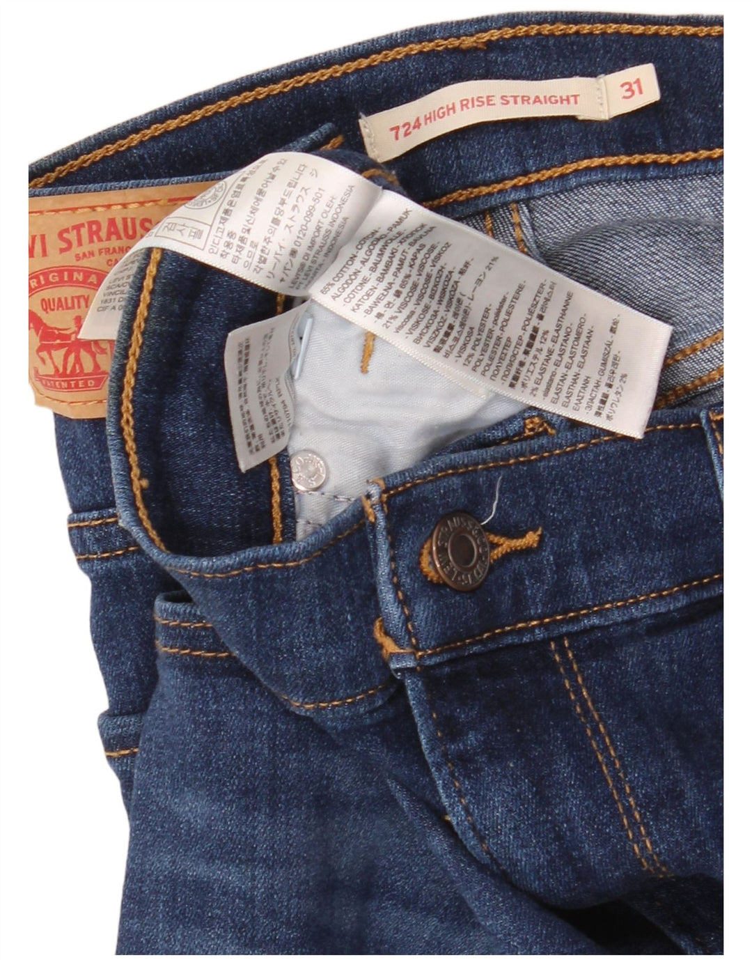 Damskie proste dżinsy LEVI'S 724 z wysokim stanem W31 L32 Niebieska bawełna