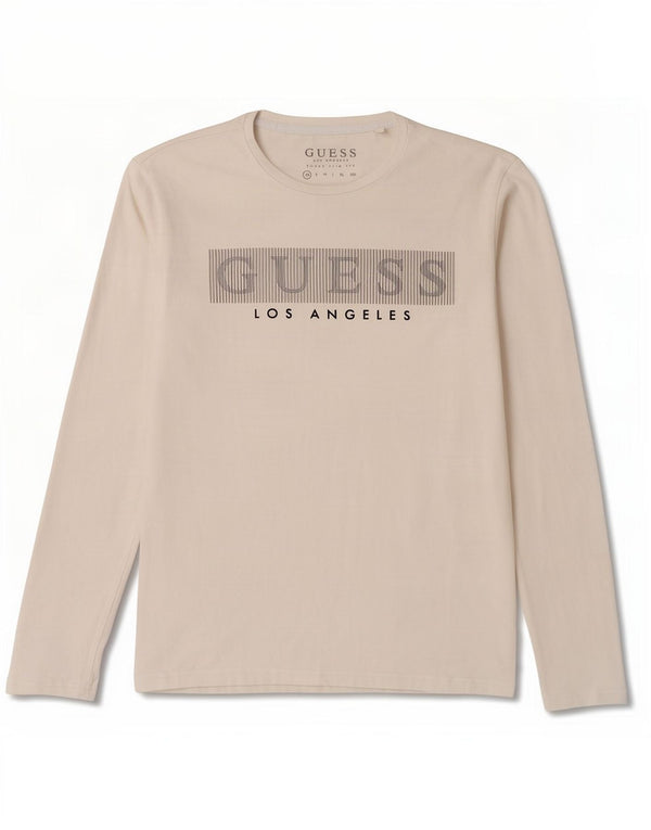 Guess Męski graficzny top z długim rękawem UK 32 XS, biała bawełna