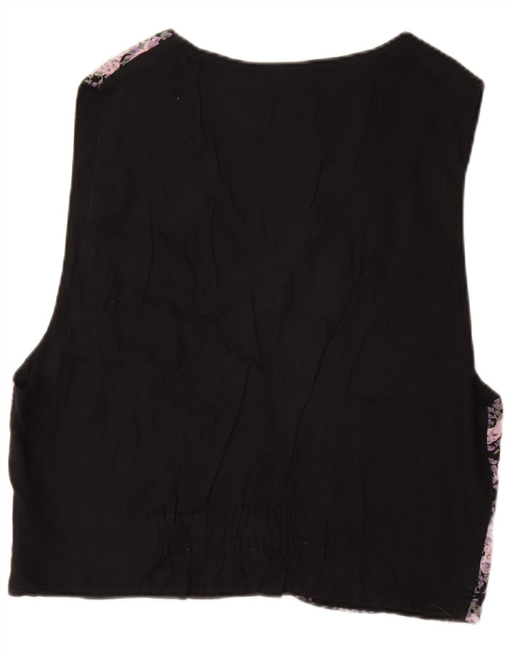 VINTAGE Męska kamizelka IT 52/54 Duża czarna wiskoza w kwiaty