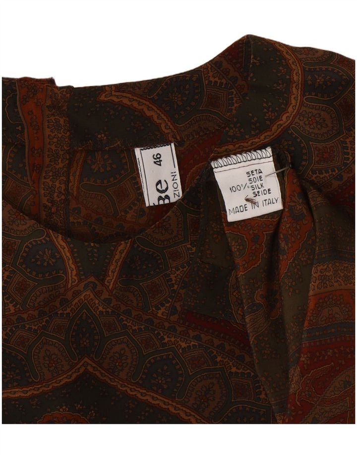 Damska bluzka w stylu vintage IT 46, duża, szara, jedwabna paisley