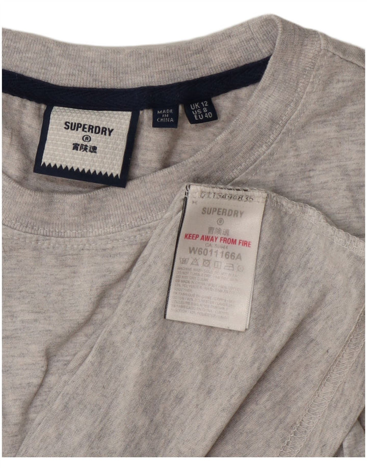 Damski top graficzny Superdry z długim rękawem, UK 12, średnioszary, bawełniany