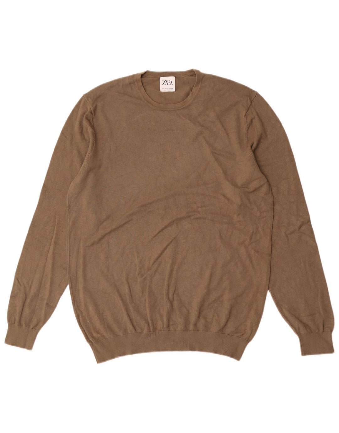 Męski sweter Zara z okrągłym dekoltem, średnia wiskoza khaki
