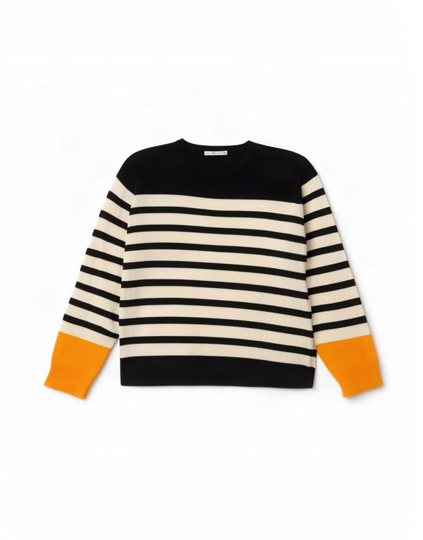 Damski sweter oversize z okrągłym dekoltem Zara UK 10 w małe czarne paski