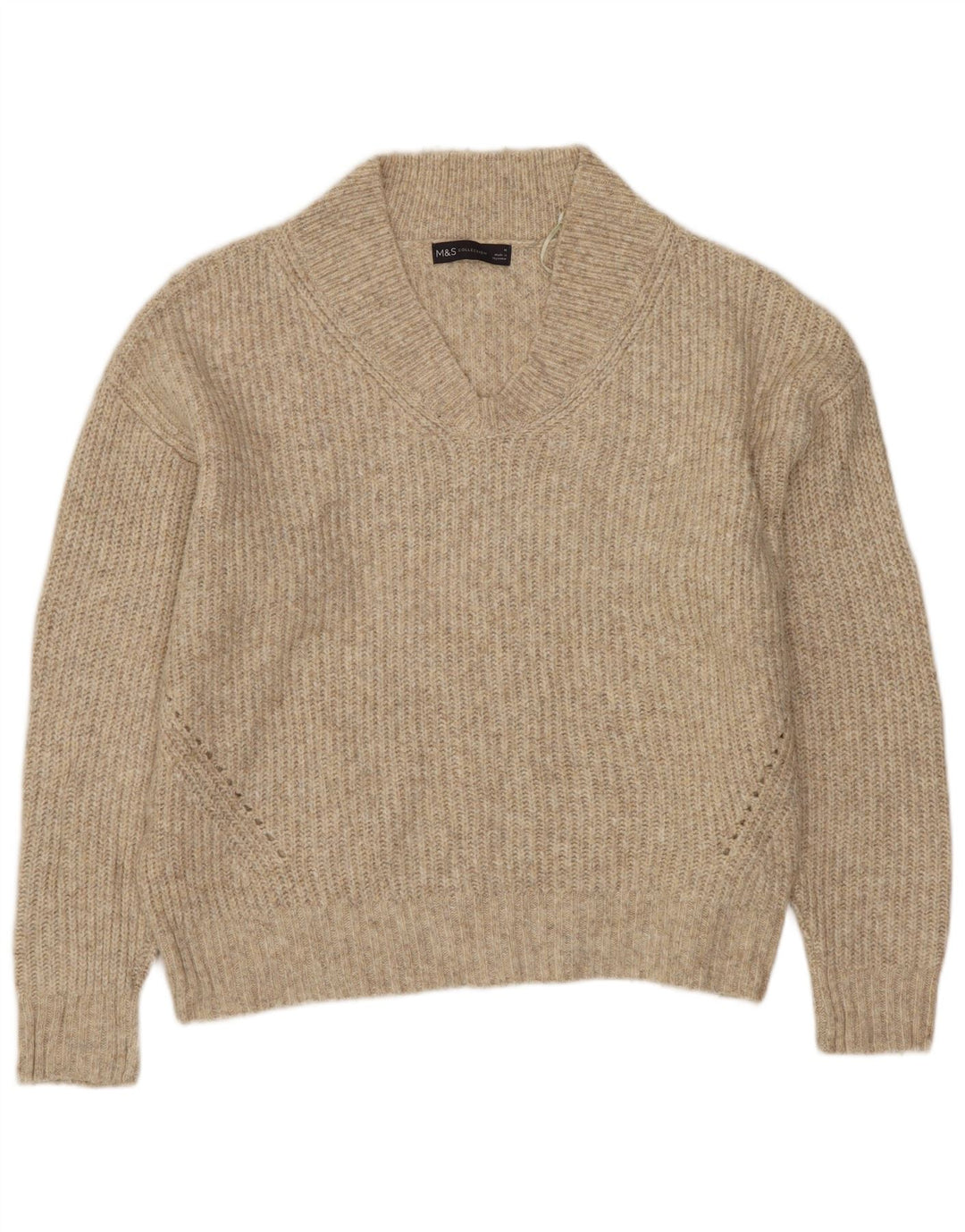 MARKS & SPENCER Damski sweter z dekoltem w kształcie litery V, UK 14, średni beż