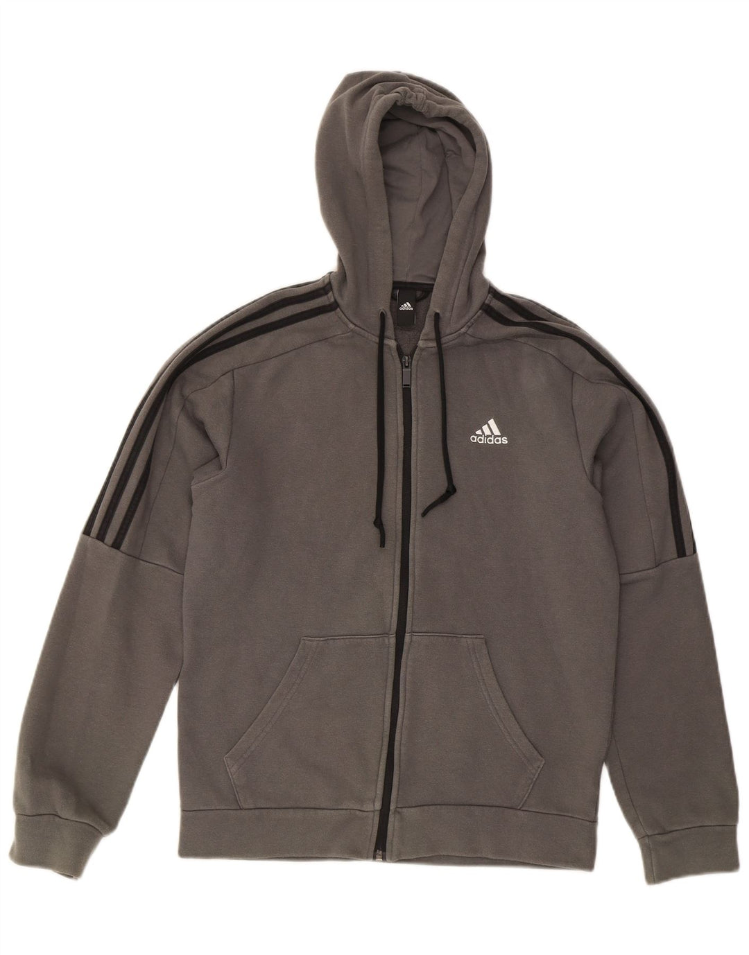 ADIDAS Mens Zip Hoodie Sweater Small Grey Cotton