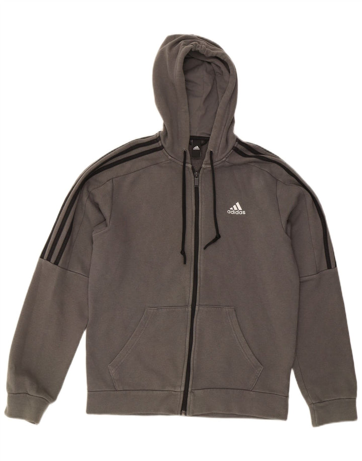 ADIDAS Mens Zip Hoodie Sweater Small Grey Cotton