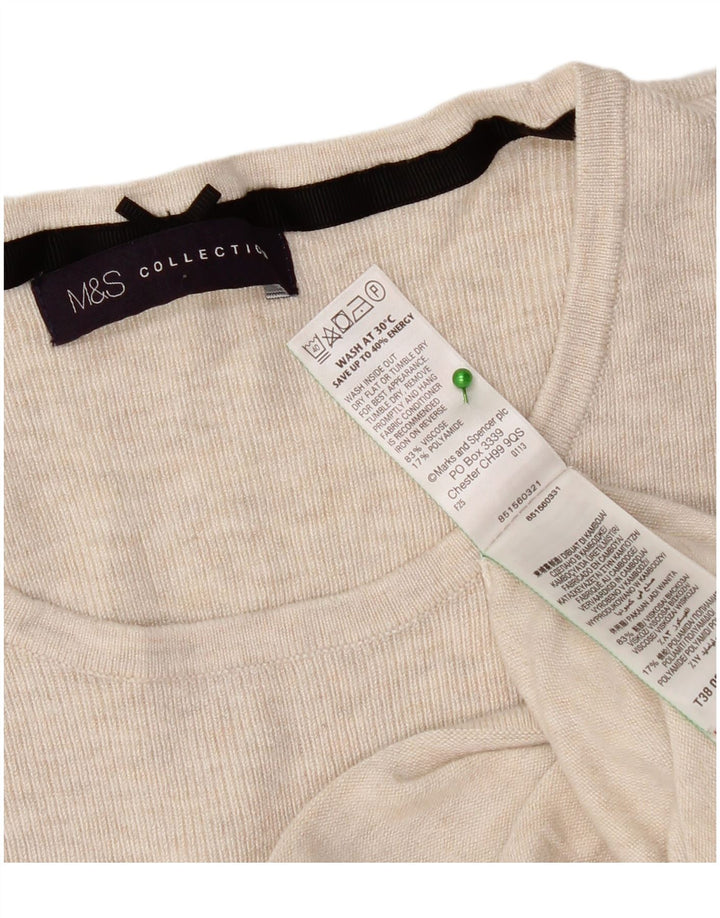 Marks & Spencer Damski top z rękawem 3/4, UK 12, średni beż, nakrapiana wiskoza
