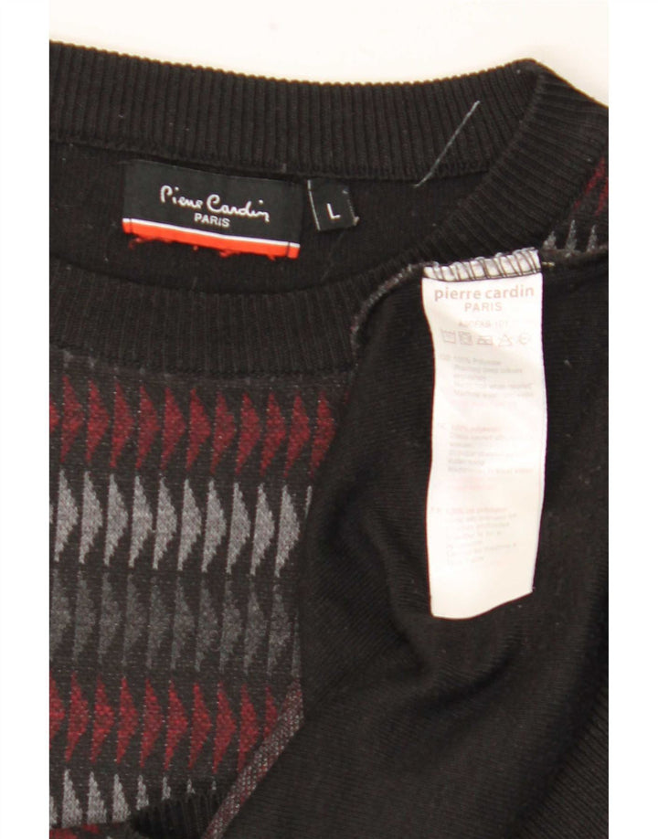 Męski sweter Pierre Cardin z okrągłym dekoltem, duży, czarny, geometryczny poliester