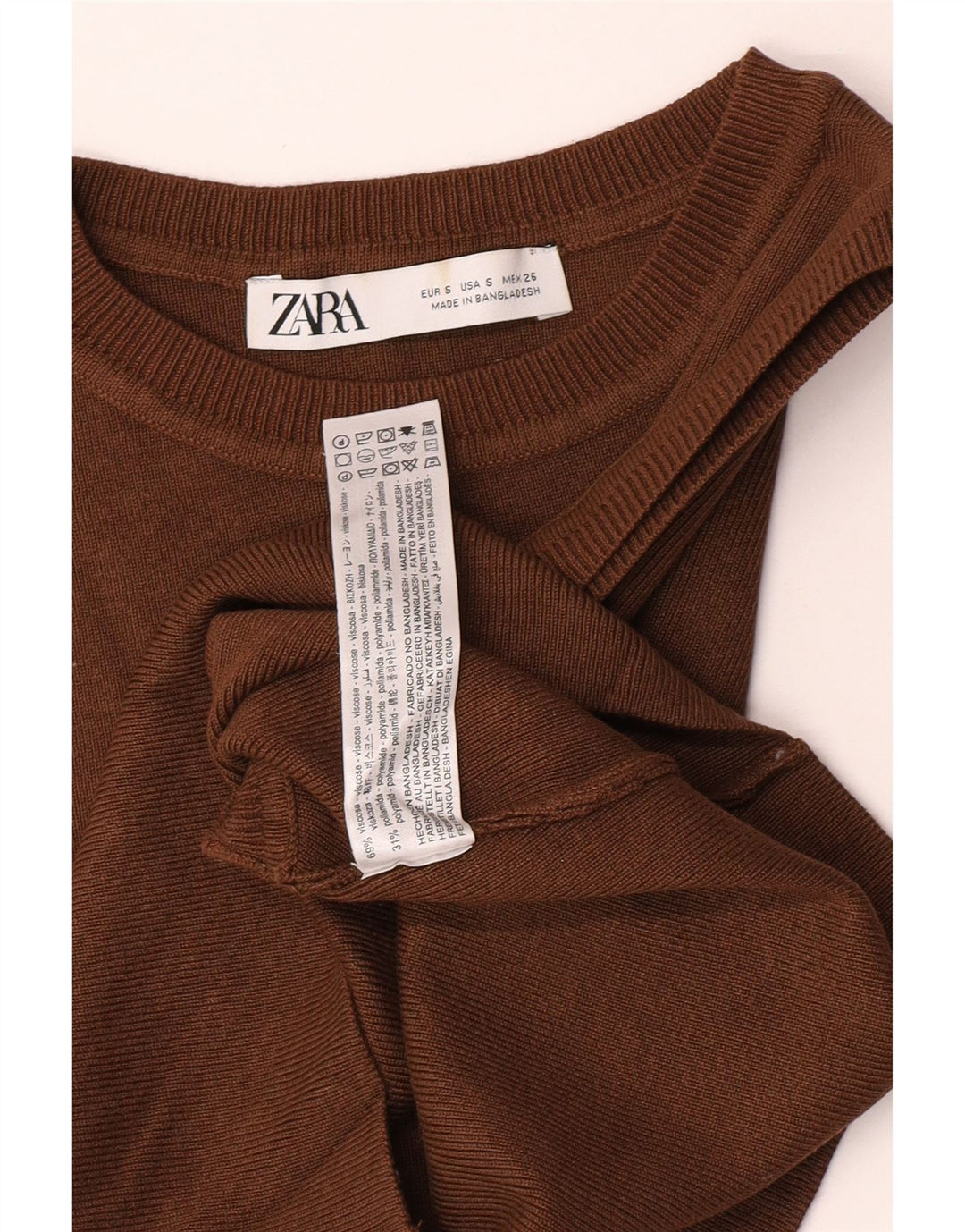 Damski podkoszulek bez rękawów Zara UK 8 Small Brown wiskoza