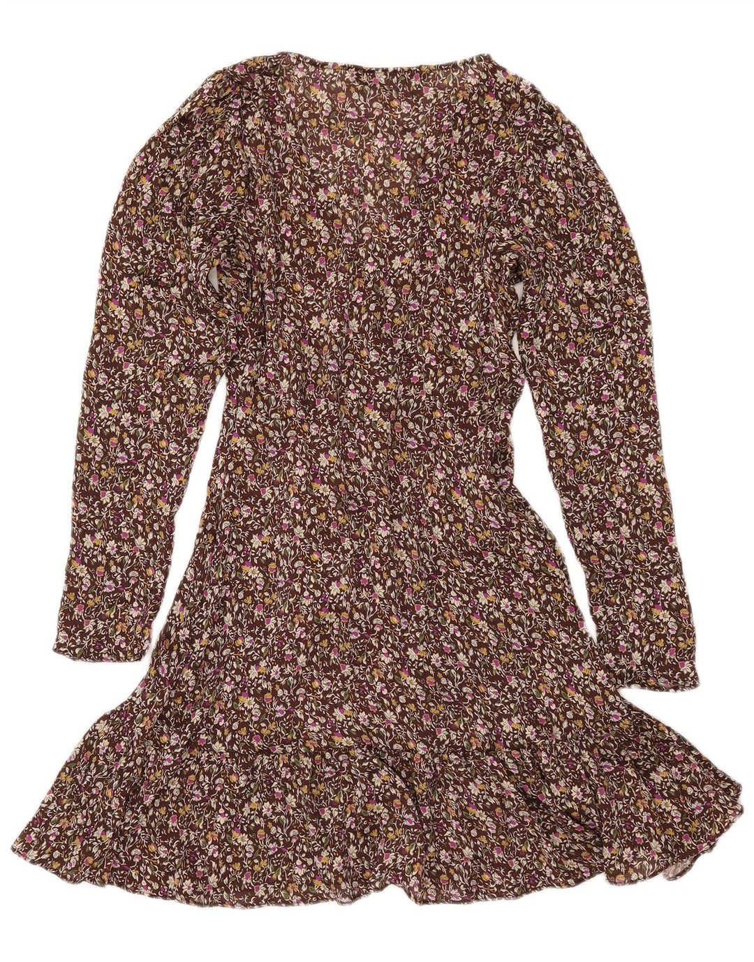 Damska sukienka kopertowa ZARA z długim rękawem UK 6 XS, brązowa w kwiaty