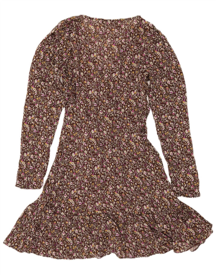 Damska sukienka kopertowa ZARA z długim rękawem UK 6 XS, brązowa w kwiaty