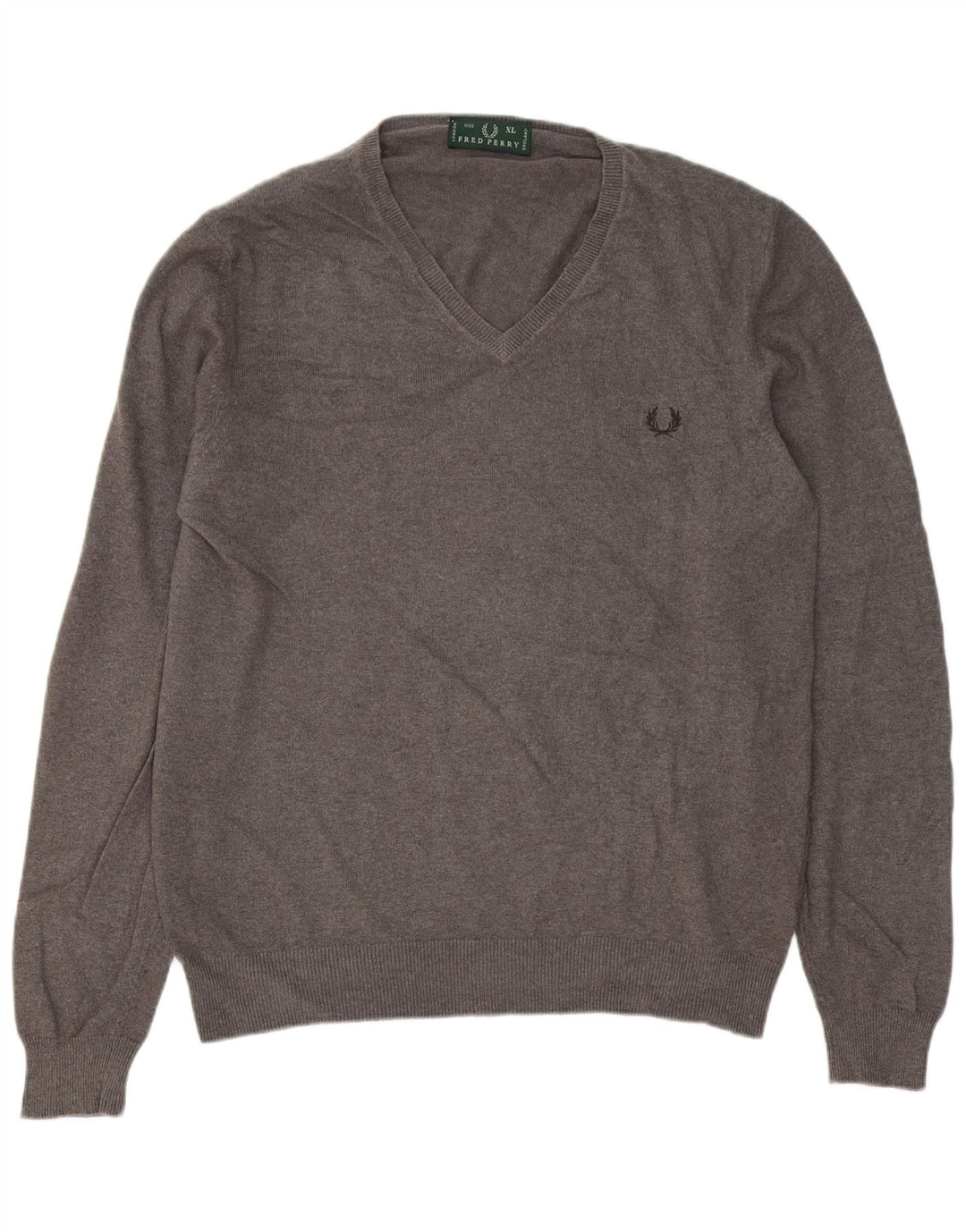 Męski sweter Fred Perry z dekoltem w kształcie litery V, XL, szara wełna