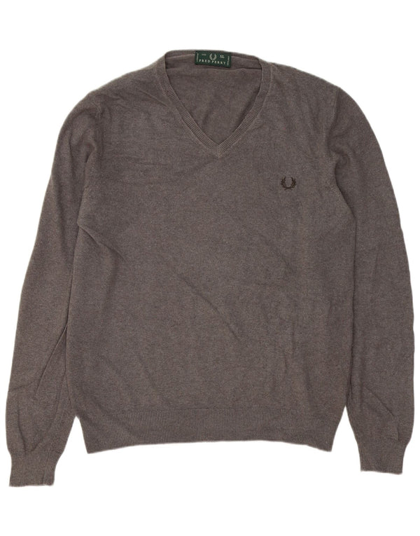 Męski sweter Fred Perry z dekoltem w kształcie litery V, XL, szara wełna