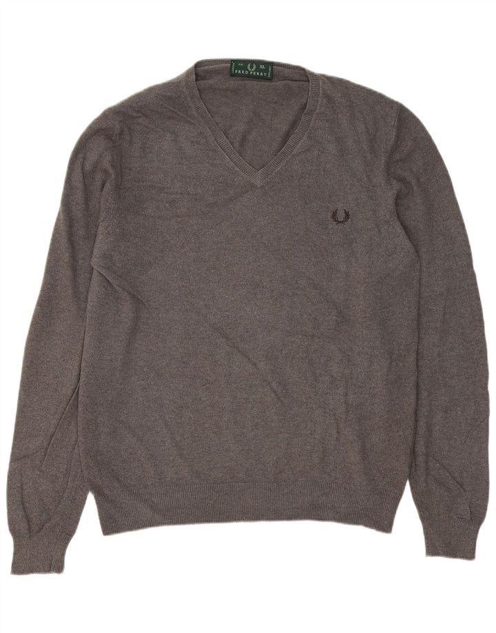 Męski sweter Fred Perry z dekoltem w kształcie litery V, XL, szara wełna