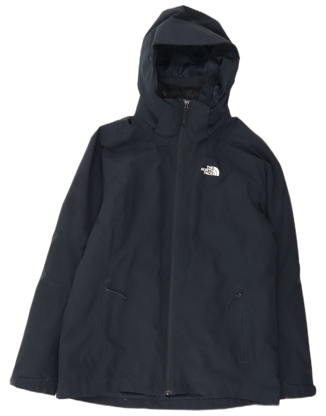 Damska kurtka przeciwdeszczowa z kapturem The North Face UK 16, duża, granatowa, z poliestru