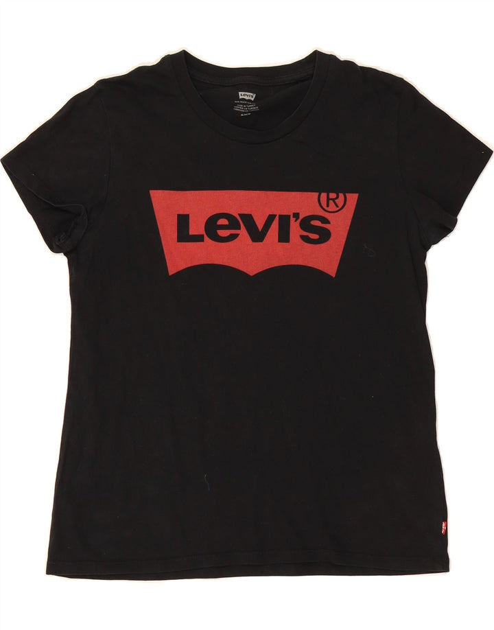 LEVI'S Womens Graphic T-Shirt Top UK 14 Medium Black Cotton Vintage Levi's and Second-Hand Levi's from Messina Hembry 