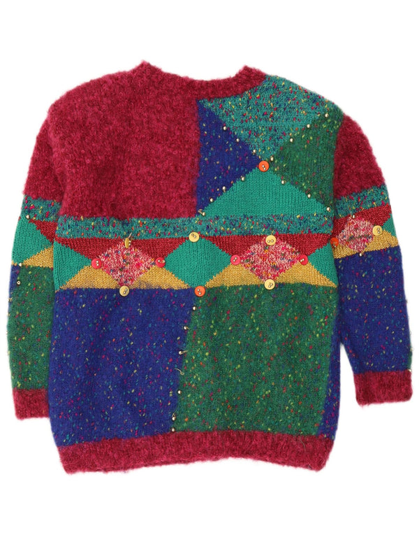 Sweter damski w stylu vintage, UK 16, duży, wielokolorowy, geometryczny nowość